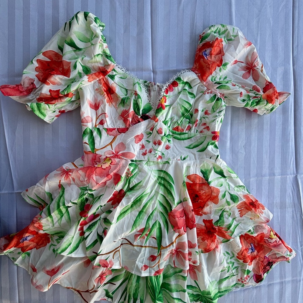 Fashion Nova Red and Green Floral Dress